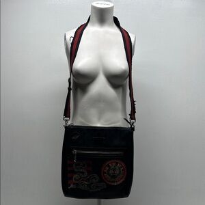 Gucci GG Supreme Patches Messenger Courier Crossbody Square Bag Gray Black